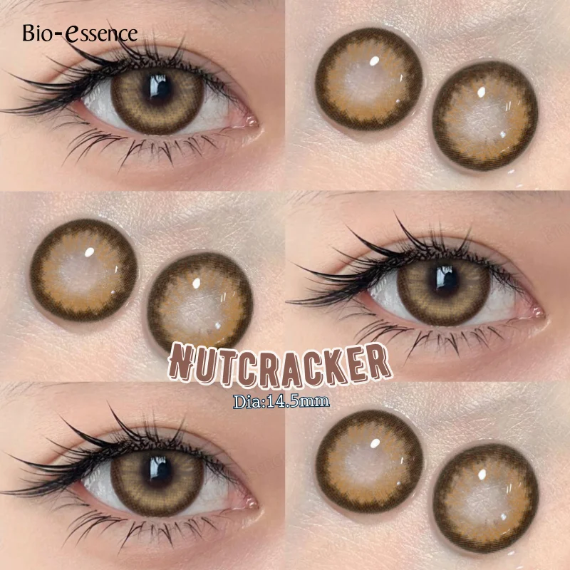 Bio-essence 1Pair Gray Contact Lenses with Diopter Yearly Blue Lens New Style Colorcon Cosmetics Beauty Brown Eyes Makeup Pupils