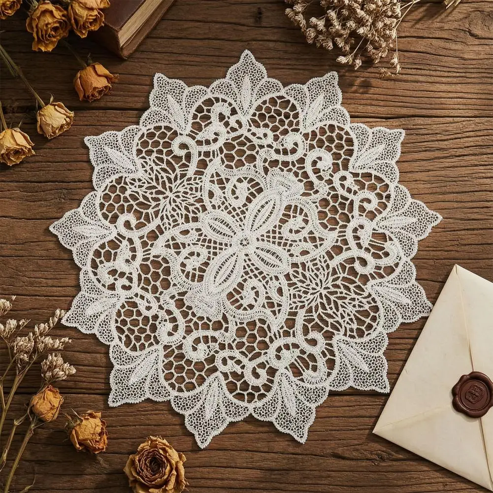 Lace Doilies for Tables Vintage Lace Table Mats Round White Lace Doilies Elegant Embroidered Table Mats Retro for Wedding