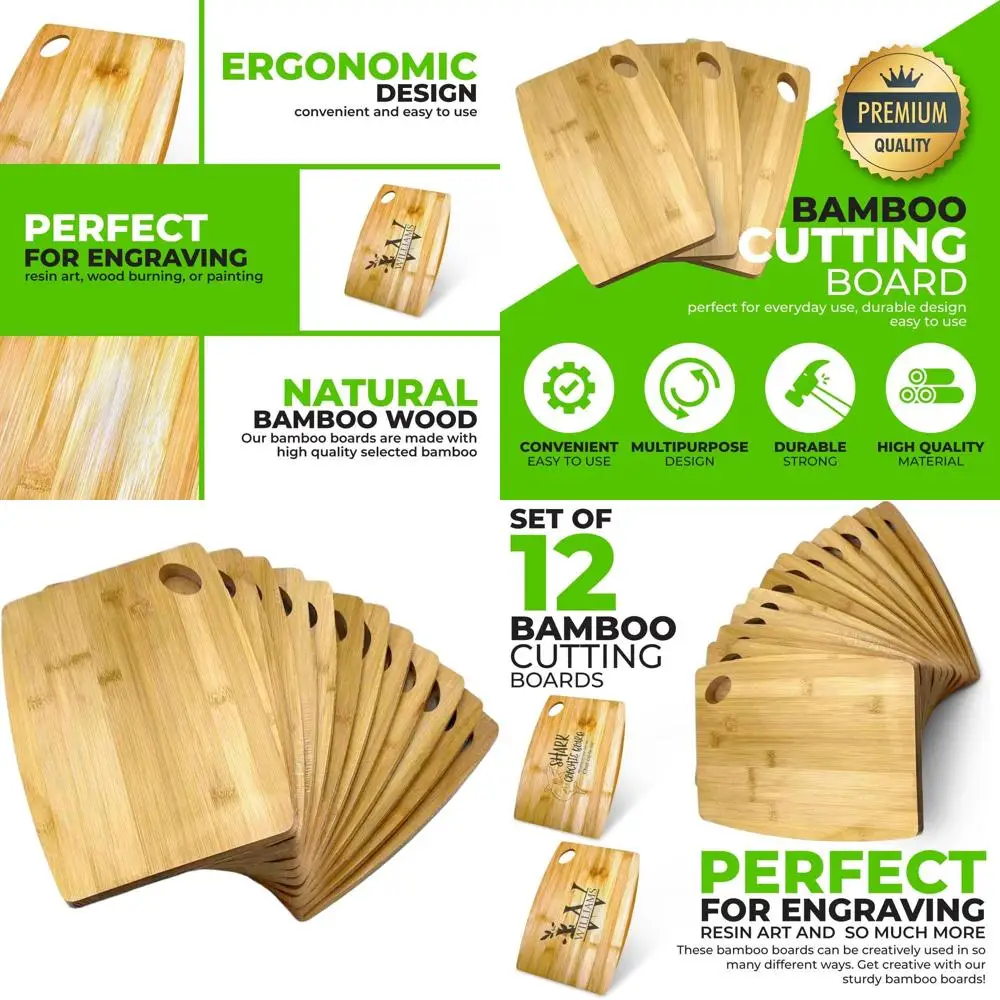 

Набор из 12 бамбуковых разделочных досок — прямоугольные 12x9 для индивидуальной гравировки. | Простые доски оптом