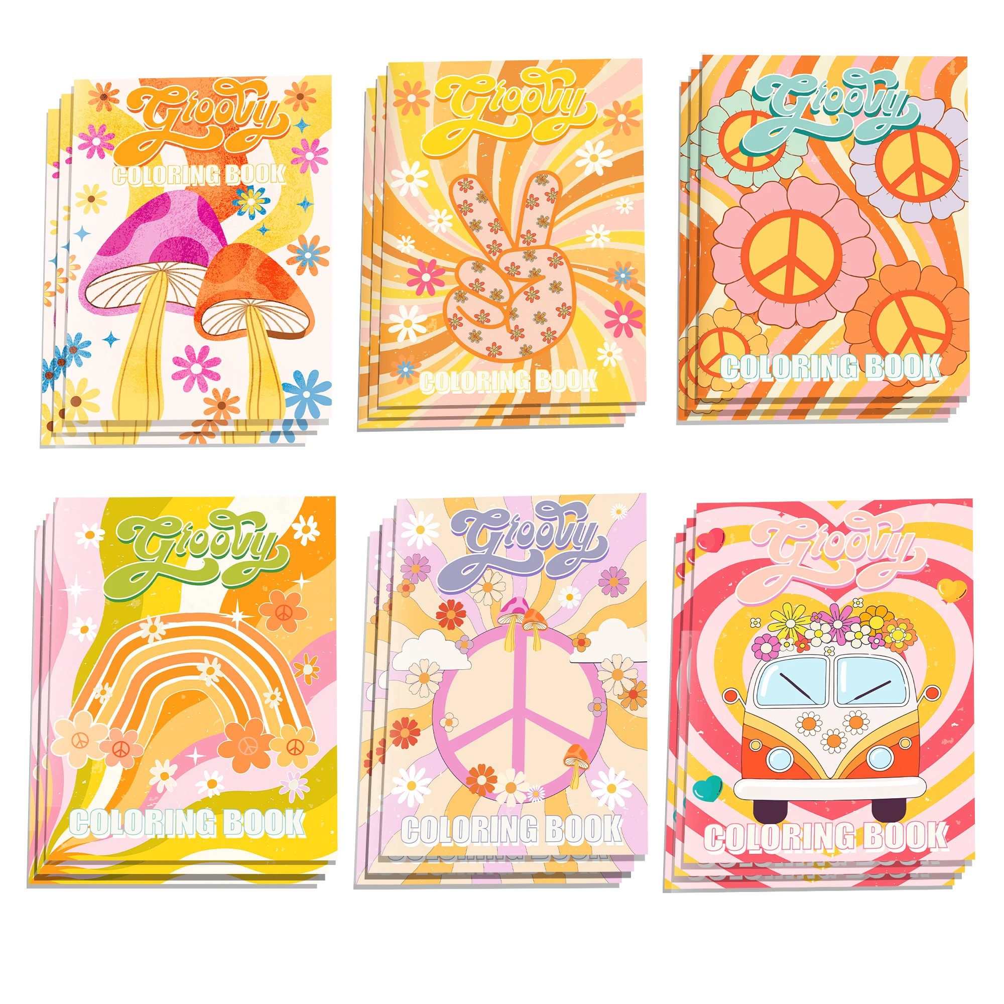 12pcs Cartoon Rainbow Hippy Graffiti Painting Book DIY Coloring Picture Book Baby Shower Birthday Party Decor Drawing Notebook