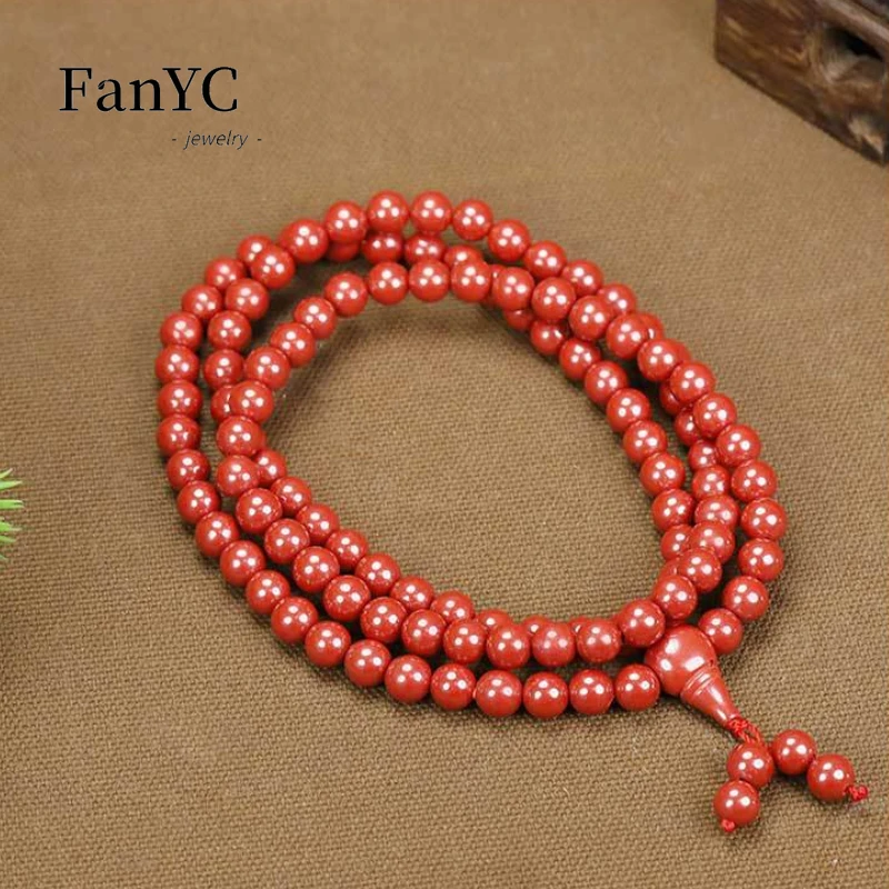 Natural Cinnabar 108 Buddha Beads Necklace Multi-circle Bracelet Fashion Simple Women Jewelry Party Holiday Gift