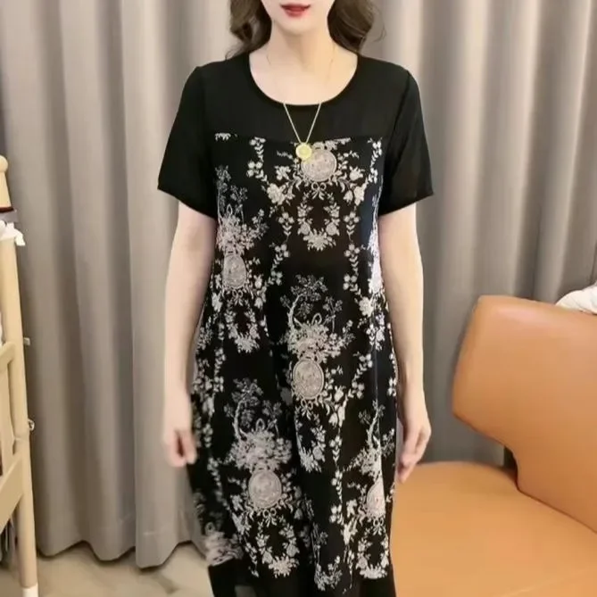 Gonna Midi a Linea A Leggera e Comoda con Stampa Floreale Estiva, Abbigliamento Alla Moda per Mamme, Lunga e Coprente