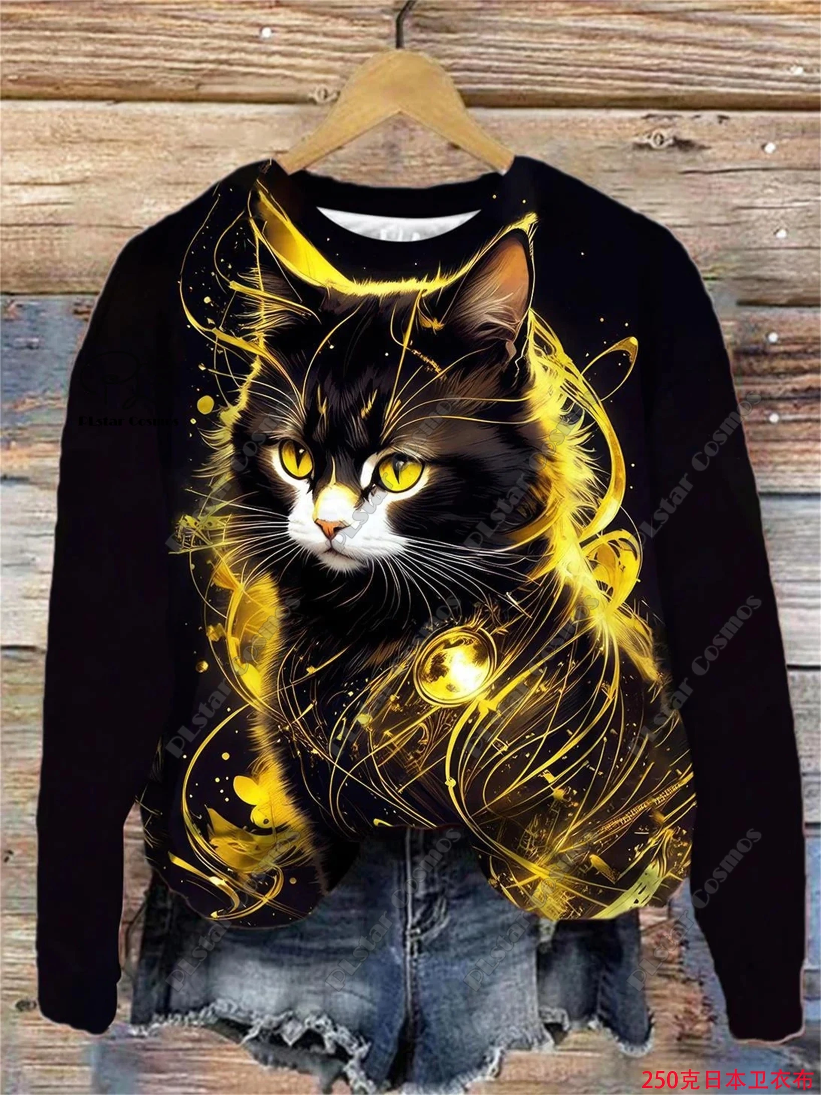 PLstar Cosmos 3D printed animal series cute cat pattern printed women's round neck long-sleeved casual top new model M-7