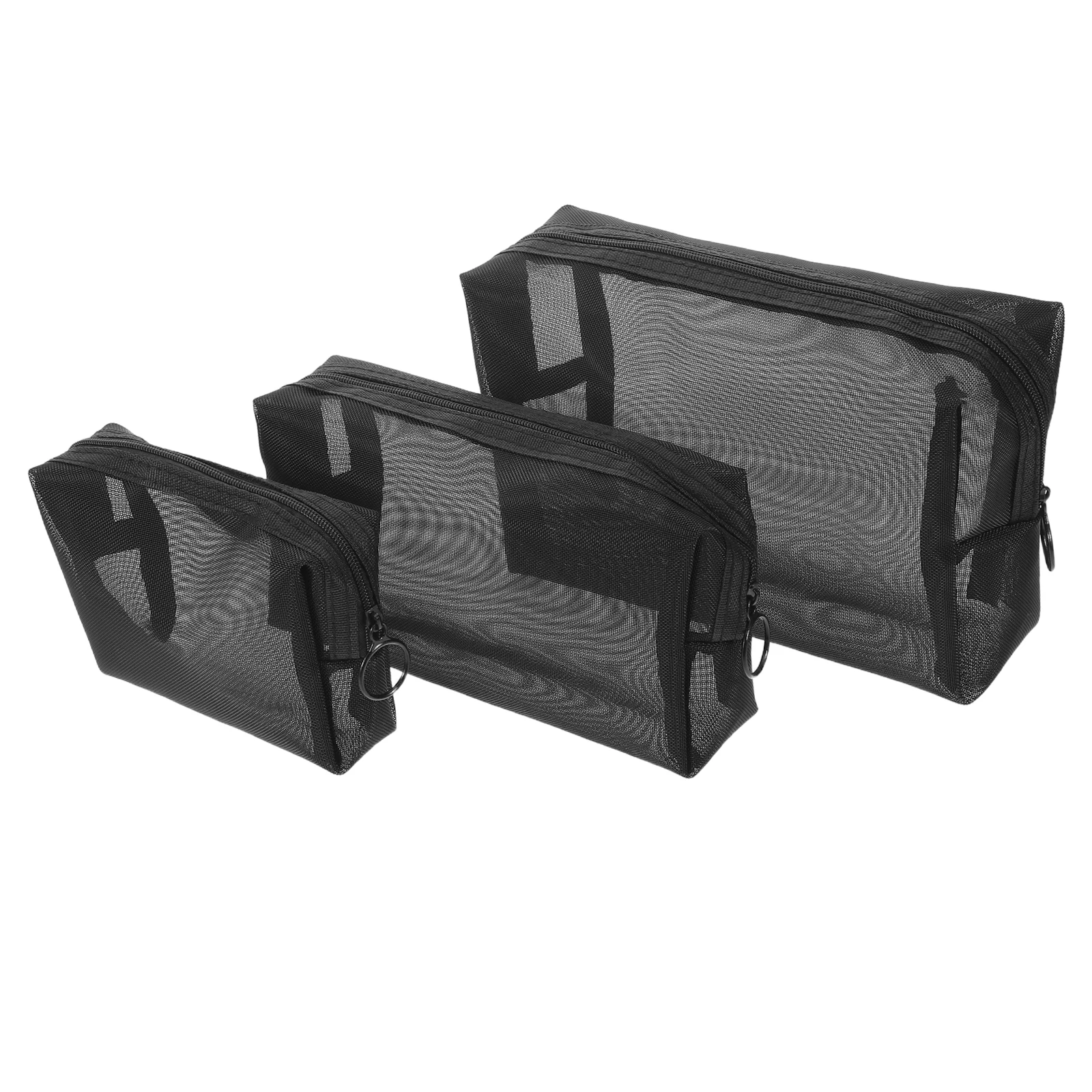 حقيبة مكياج شبكية مكونة من 3 قطع، حقيبة سفر شفافة لتنظيم أدوات الزينة للاستخدام اليومي - محمولة بسحاب #4