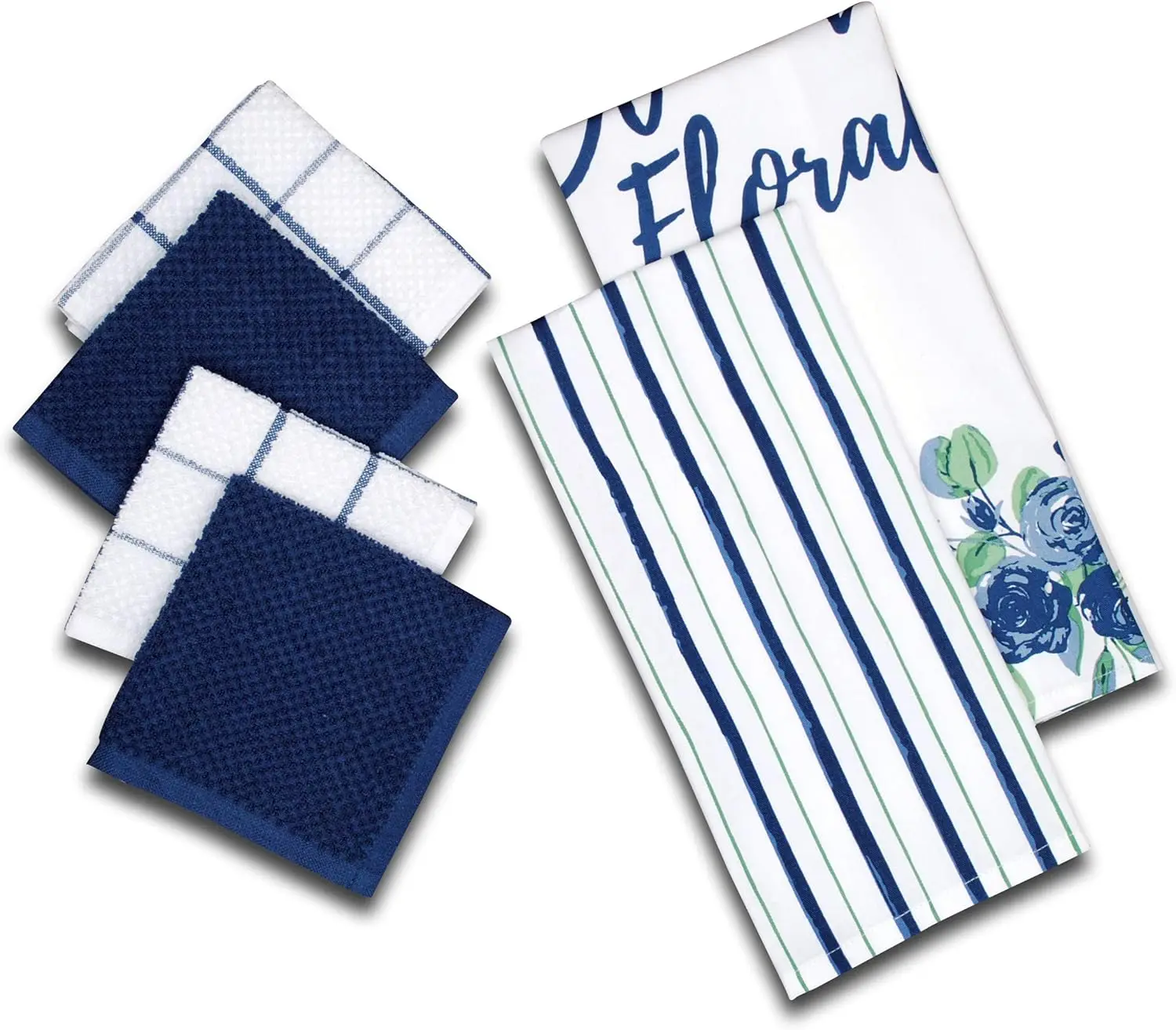 

6-Piece Cotton Kitchen Towels & Dishcloths Set - Highly Absorbent, Blooming Floral Design, Perfect for Gifting