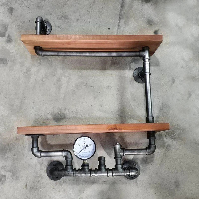 

American retro industrial style solid wood wall-mounted bookshelf wall laminate shelf