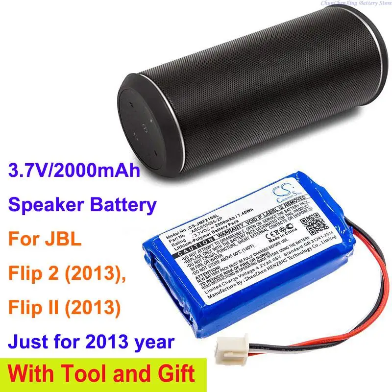 Cameron Sino 2000mAh Battery AEC653055-2P for JBL Flip 2 (2013), Flip II (2013),please check the connector is 3 wires or 5 wires