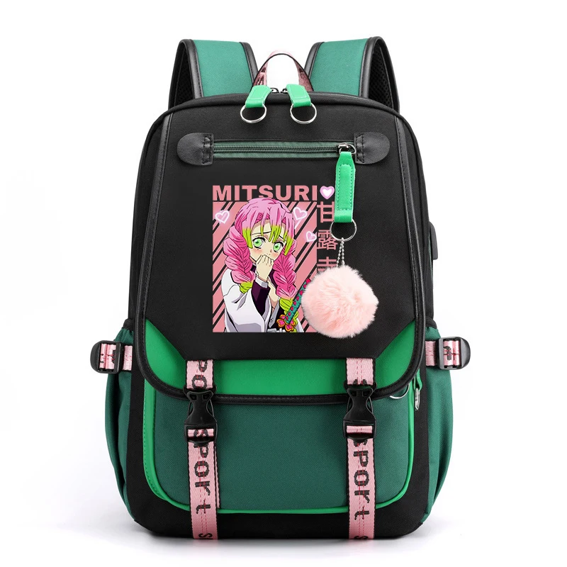 귀여운 재미 있은 Kanroji Mitsuri 애니메이션 학교 배낭 십대 Bookbag Usb Bagpack 학생 학교 가방 여행 가방