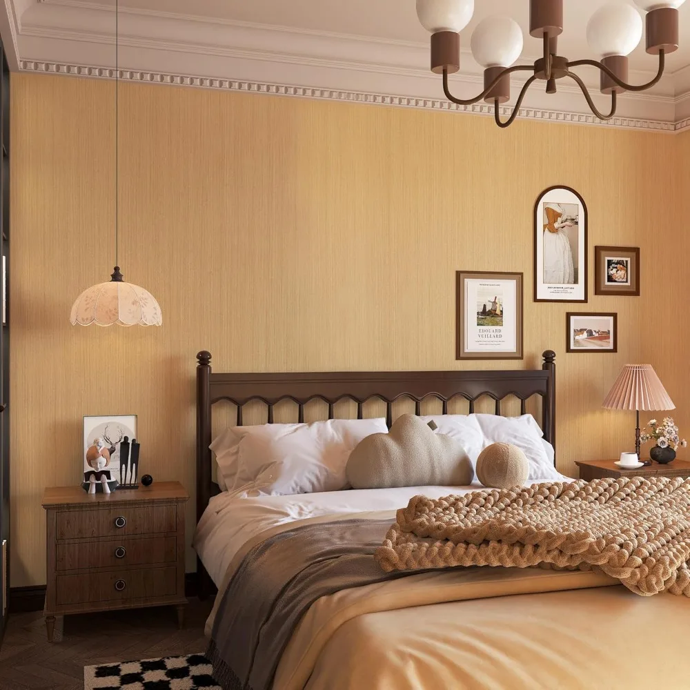 ورق جدران من الفينيل مصنوع من خشب البلوط السميك مقاوم للماء وقابل للإزالة وقابل للتقشير واللصق ورق اتصال بني فاتح 48x197 لديكور المنزل