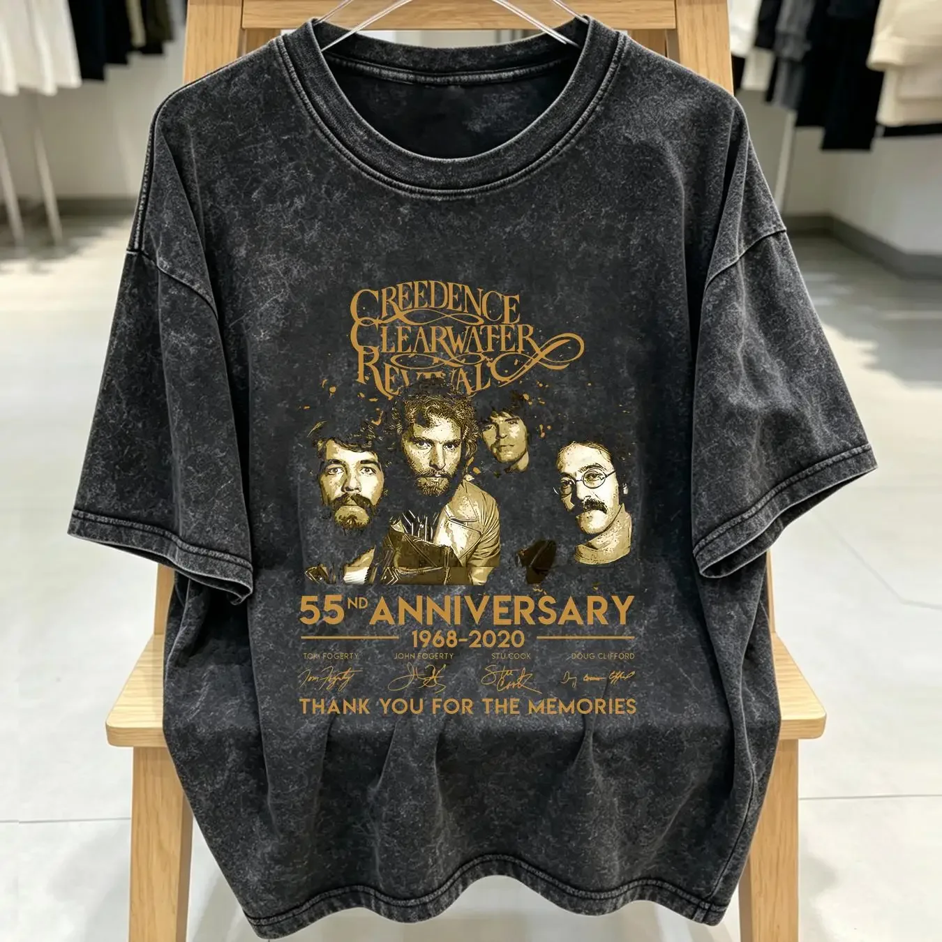 washed T Shirt New Popular 55 Years Creedence Clearwater Revival Cotton Men All Size Sh vintage Washed Unisex streetwear homme