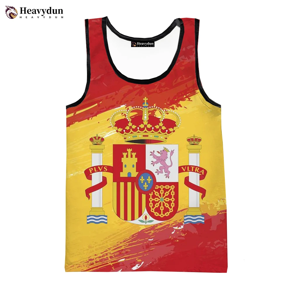 Hot Sale Summer Fashion Spain Flag Men Women Tank Tops Sleeveless Unisex Harajuku Personality 3D Printed Beach Tops Tees 6XL