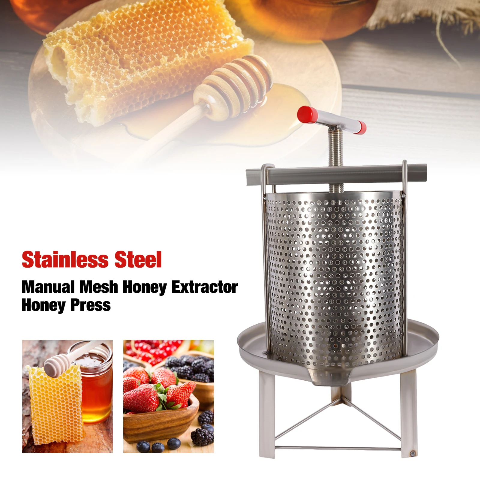 

Manual Honey Press 10L/2.6Gal 304 Stainless Steel Fruit Wine Presser for Beewax Oil Residue Household Juicer Maker Machine