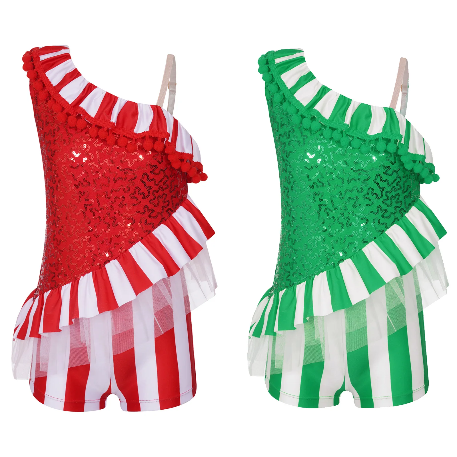 Kid Girls Candy Cane Striped Christmas Costume Xmas Party Holiday Santa Sweetie Ballet Dance Gymnastic Leotard Unitard Dancewear