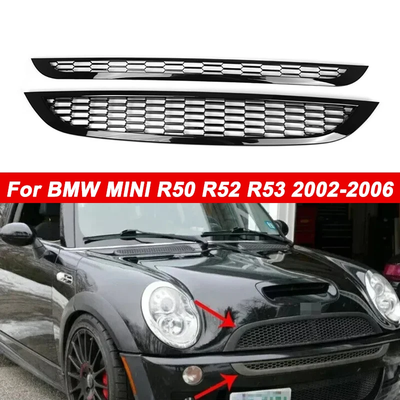 

2pcs Front Upper Lower Grill Compatible For Mini Cooper R50 R52 R53 2002-2006 Honeycomb Mesh Grille Racing Radiator Trims Cover