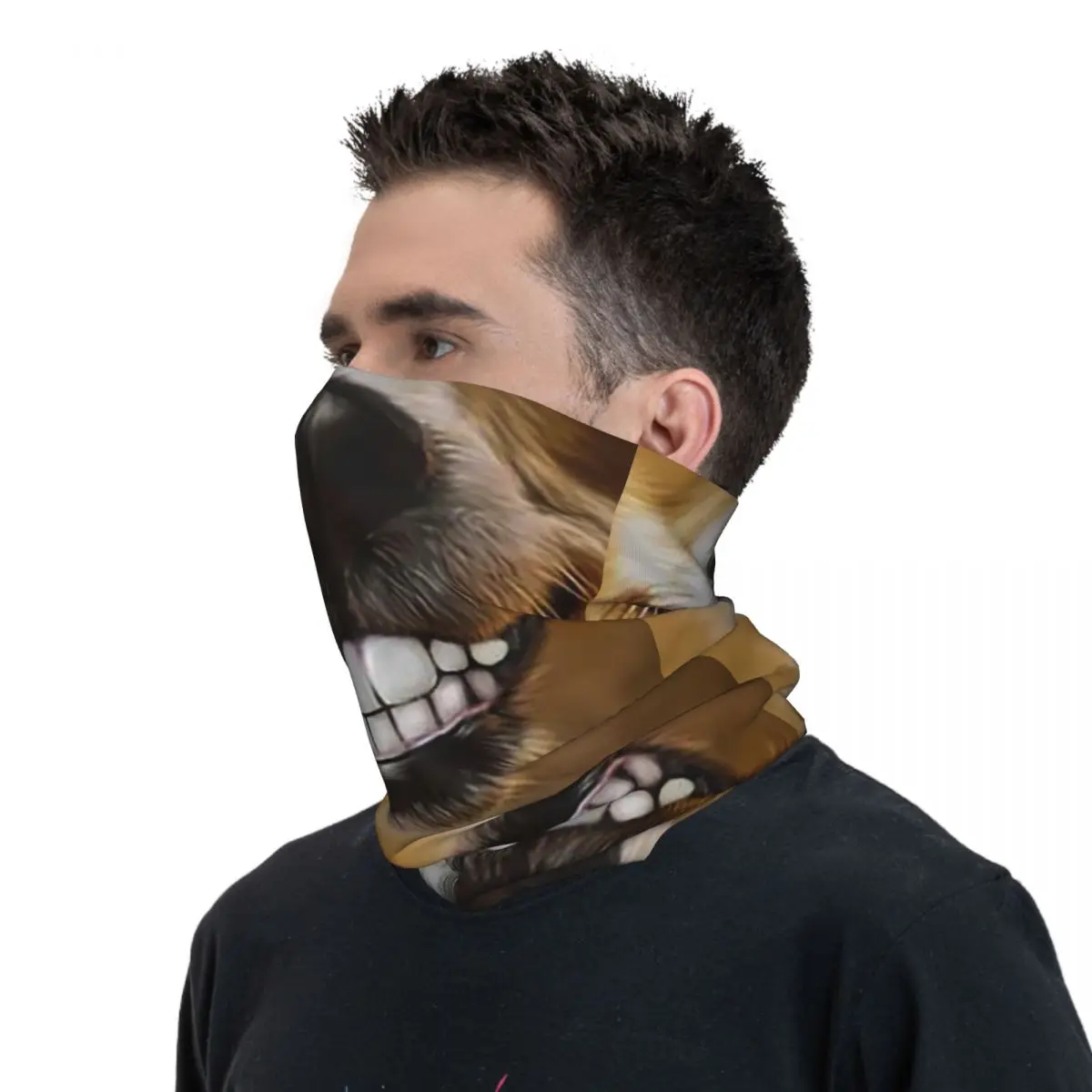 Funny Smiling Dog Face Bandana Neck Cover Printed Face Scarf Warm Cycling Scarf Outdoor Sports For Men Women Adult Washable