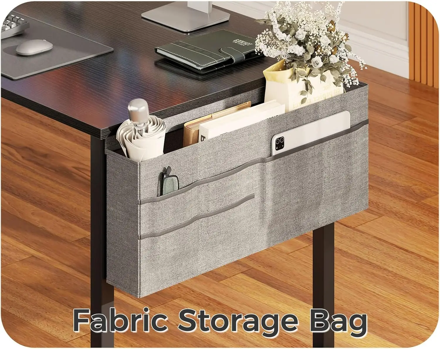 XMSJ Computer Desk - 48 Inch Office Writing Desk For Home, Student Study Desk With Storage Bag, Headphone Hook & Power Outlets