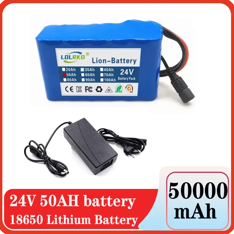 NEW 50000mAh 50Ah 24v 6s2p Lithium Battery Pack 18650 25.2v with BMS Easy Use with Charger for multiple devices