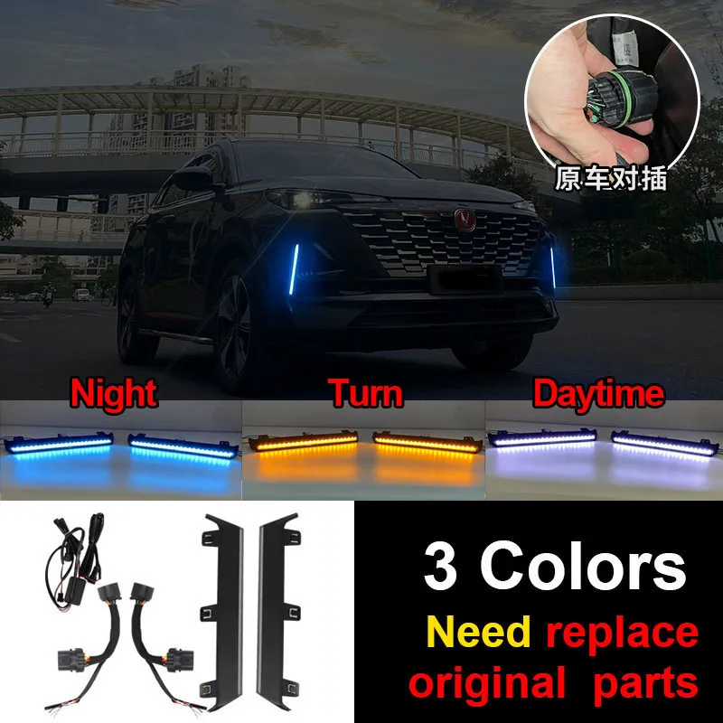 for Changan CS55 PLUS 2024 Front DRL and Rear Fog Lamp LED Streaming Direction Cs55plus 2023