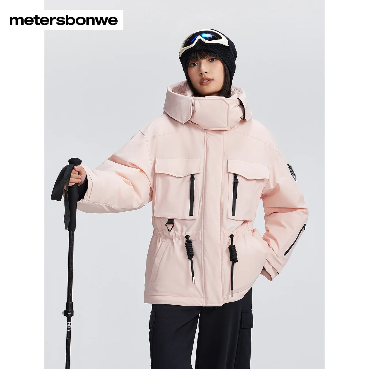 Metersbonwe-Women's 90%Goose Down Filling Color Clash Detachable Hood Loose Fit With Adjustable Waist  Outdoor Urban Wear Winter