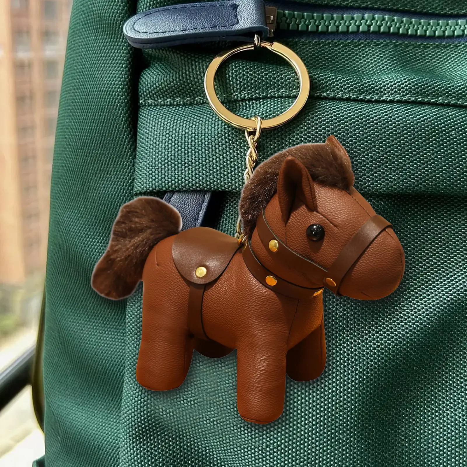 

Cute Horse Bag Pendant Key Chain Year Of The Horse Plush Doll Fashion PU Leather Ponys Tassels Key Ring Accessories