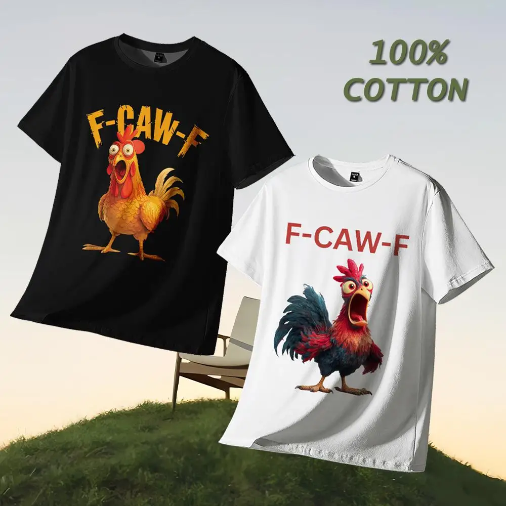 

Funny Humor F-Caw-F Chicken Graphic T-shirt Men Women Soft Comfortable Cotton Tops Casual Basic Crew Neck Oversized Streetwear
