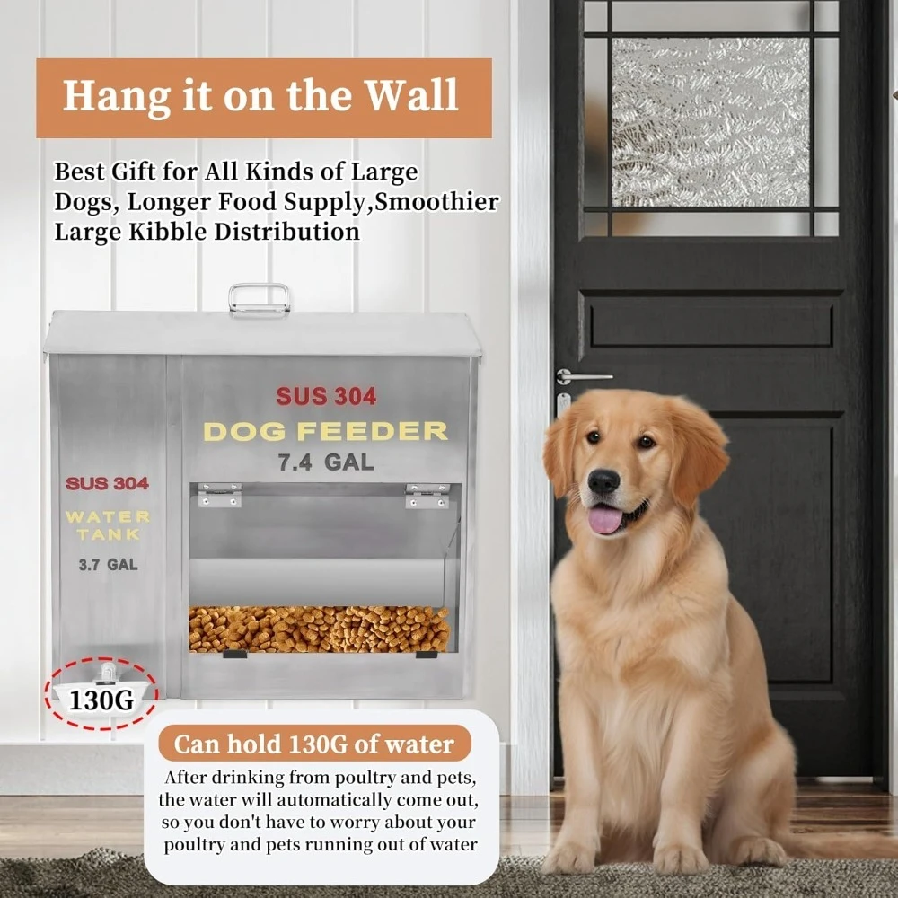 Tempat Makan dan Minum Anjing Otomatis 2 in 1 Tangki Stainless Steel dengan Cangkir Paduan Logam Kapasitas Besar