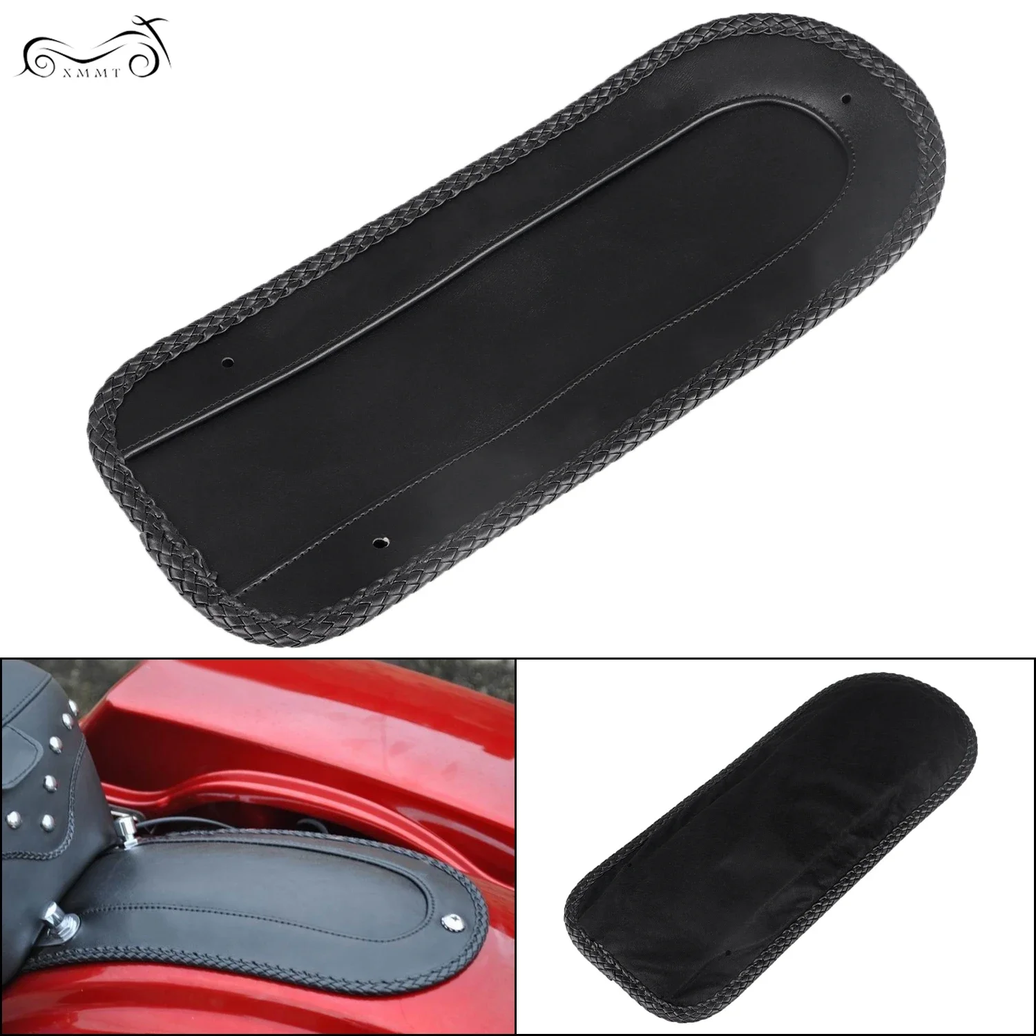 1X Black Motorcycle Leather Rear Fender Bib Solo Seat Fits For Harley Heritage Softail FLSTC Deluxe FLSTN Springer FLSTS