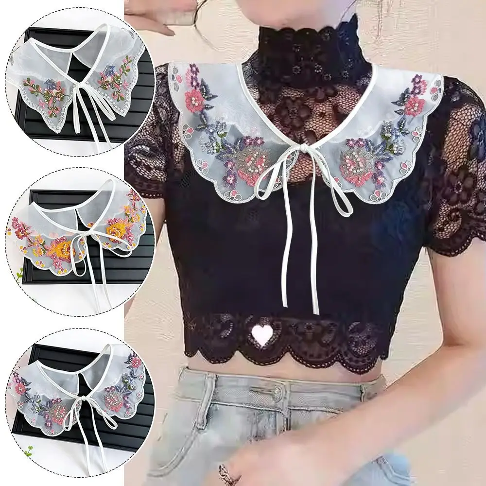 Niedliche bunte Stickerei, gefälschter Kragen, hohl, abnehmbarer Schal, Schal, Organza, falscher Kragen für Mädchen, Hemd, Röcke, Pullover, alles passend