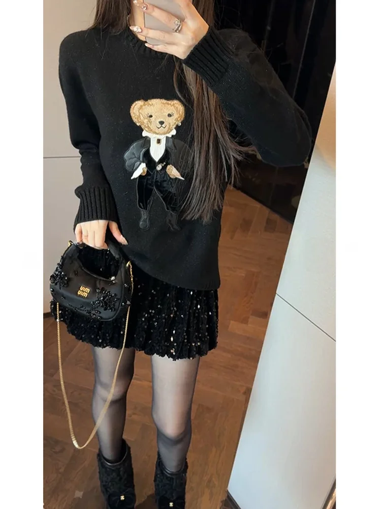 

Glowing Tead Camere Women's Knitted Sweater Briti Sle Winter New Faion Bear Decoration High-End Knitwear