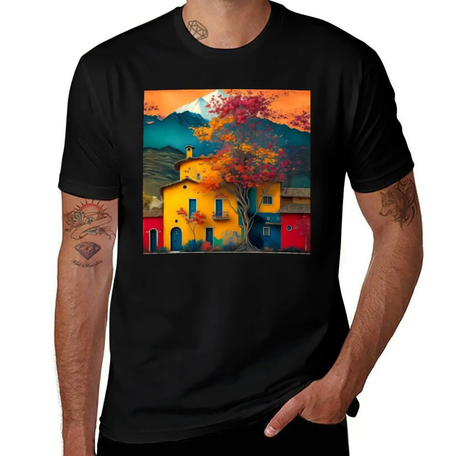 

Colourful house T-Shirt shirts graphic tee custom t-shirts plus size clothes mens white t shirts