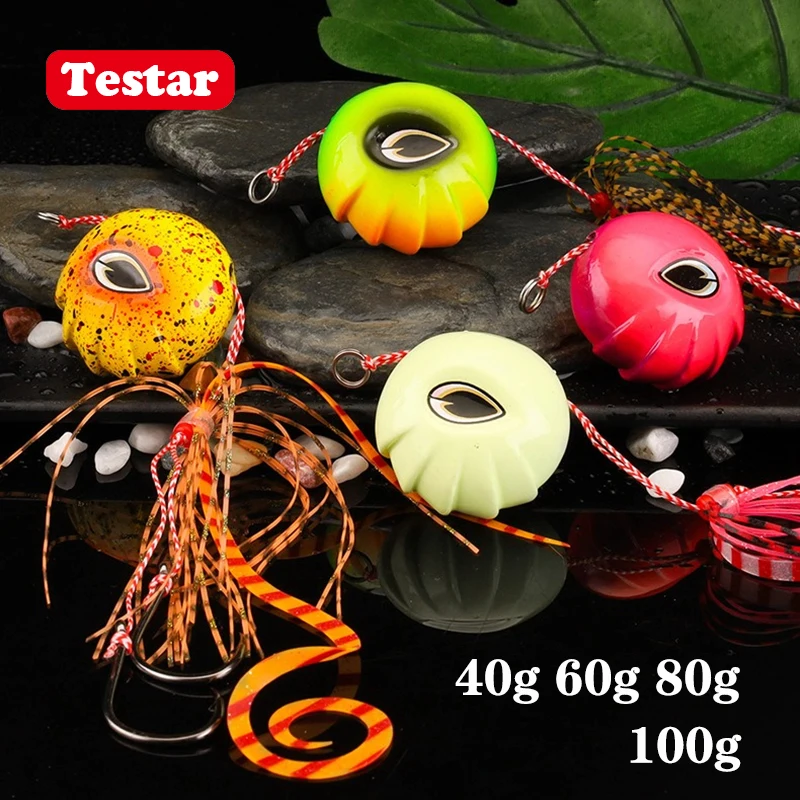 40g 60g 80g 100g Testar Tenya Kabura cabeza de plantilla de mar Madai barco señuelo de Pesca Tai falda de goma para pargo deslizante Pesca