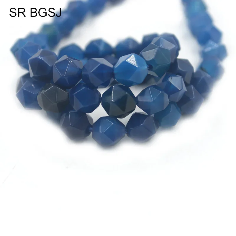 8mm Faceted Round Polygonal Blue Agat Onyx Natural Stone Findings Beautiful Beads Strand 15