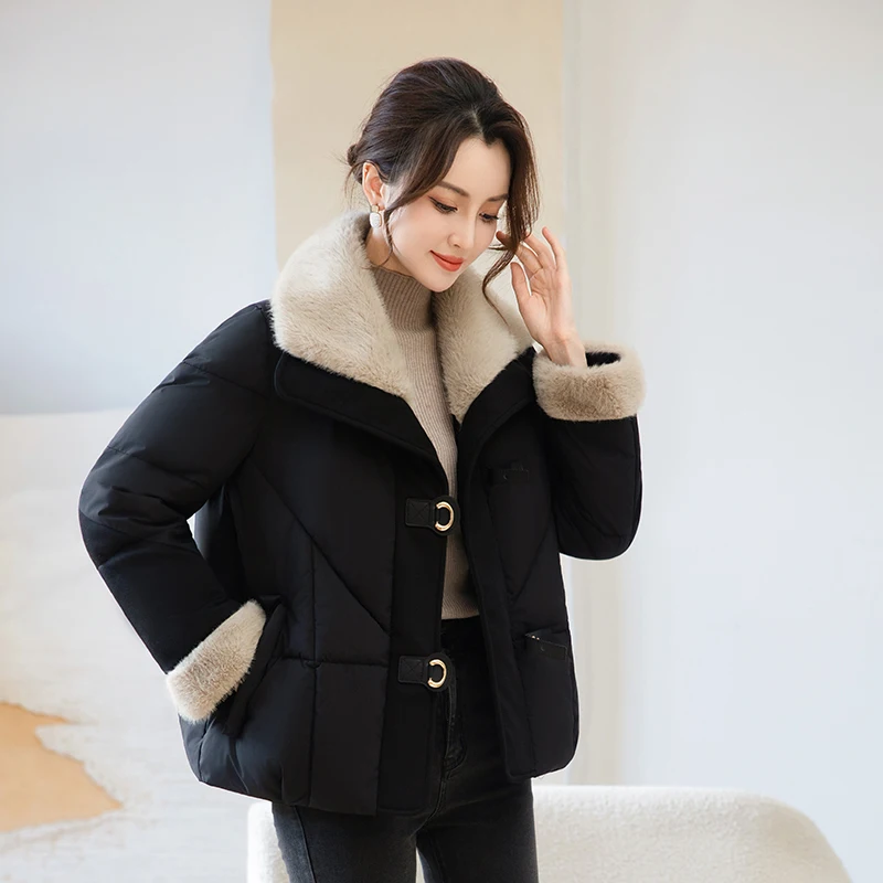 معطف Jaet نسائي فضفاض مناسب من القطن من Faionable Thiened ort بياقة كبيرة لشتاء 2025 وصل حديثًا من القطن للتخسيس... #5