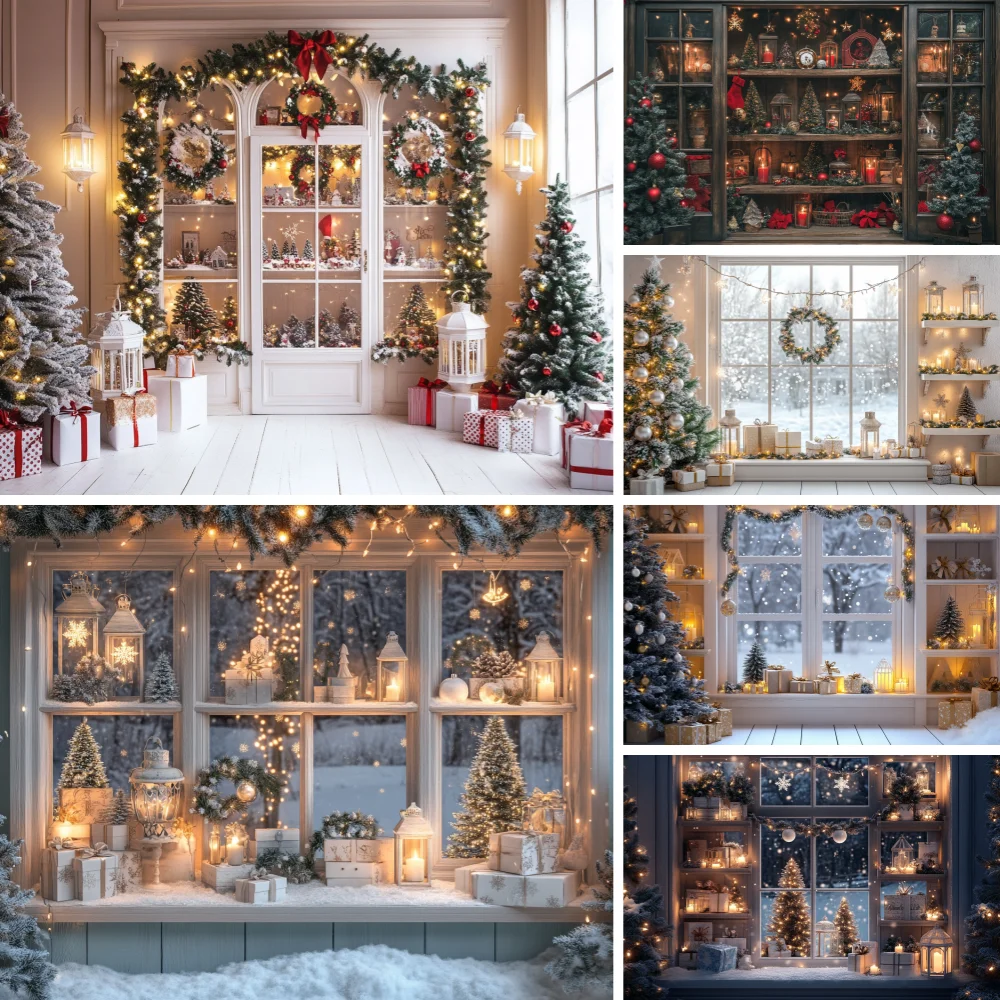

Christmas Day Christmas tree Living Room Photography Backdrops New Year Holiday Lantern Patio Window Party Background