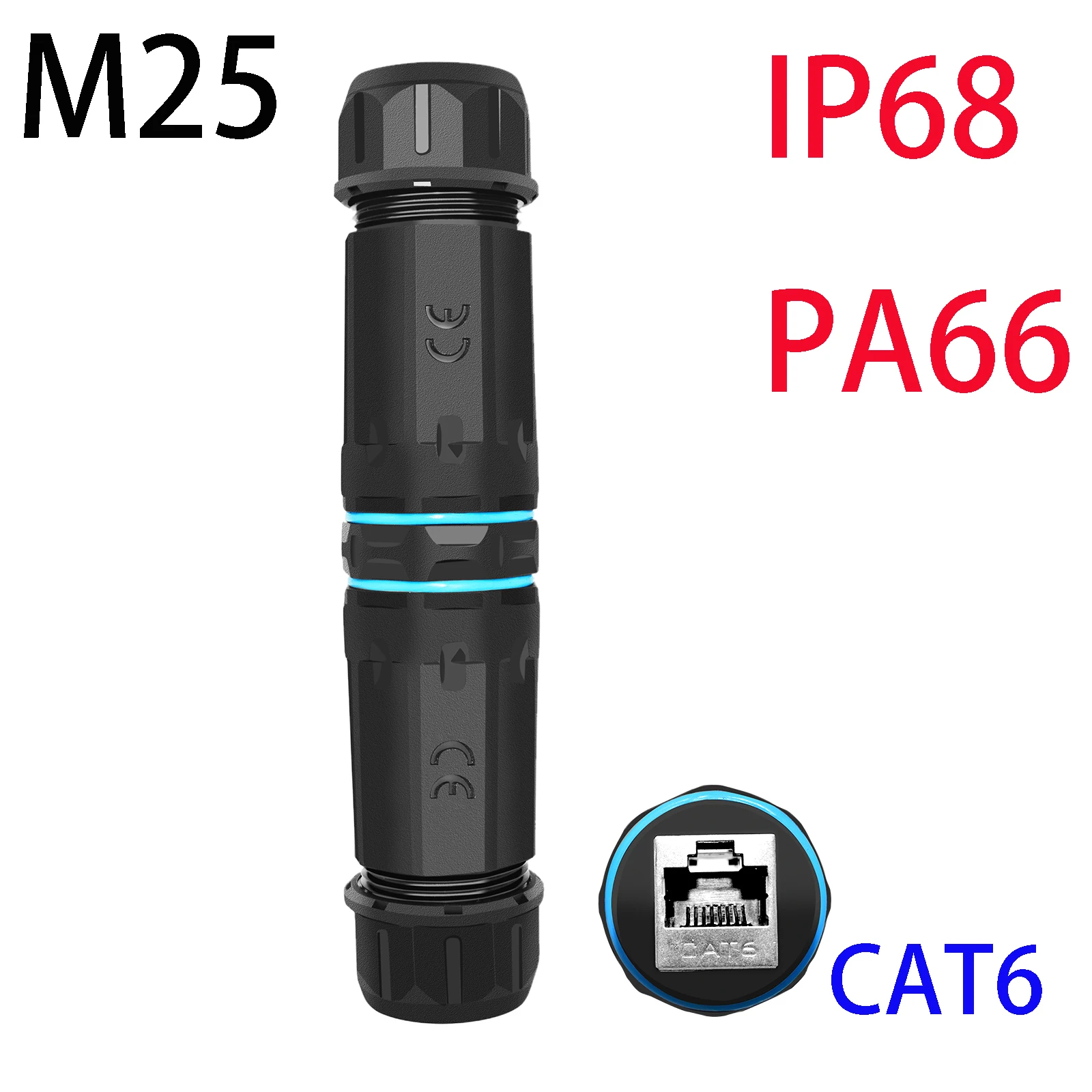 M25-CAT6 IP68 Waterproof Shielded RJ45 Female-Female Coupler Outdoor CAT6 LAN Network Cable Adapter