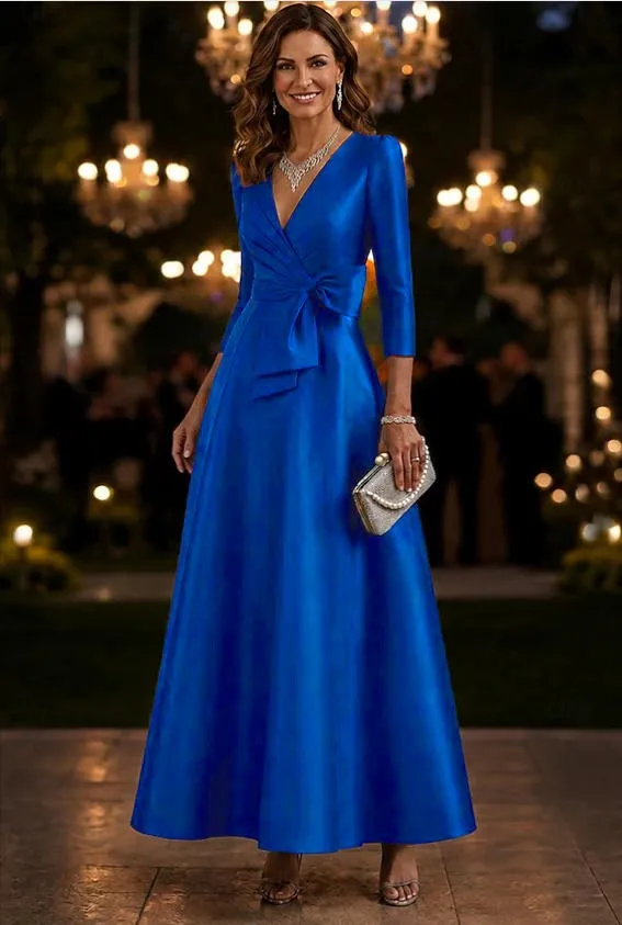 Pleated V Neck Gown a Line Socialite Style with Elegant Party Dresses Party Dress for Stage Maxi Length Elegant Date for Women