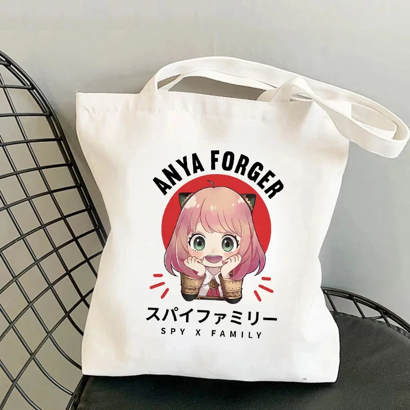 SPYFAMILY Anya borsa per la spesa da donna stampata Anime giapponese borsa Harajuku da donna in tela di cartone animato borsa di grande capacità