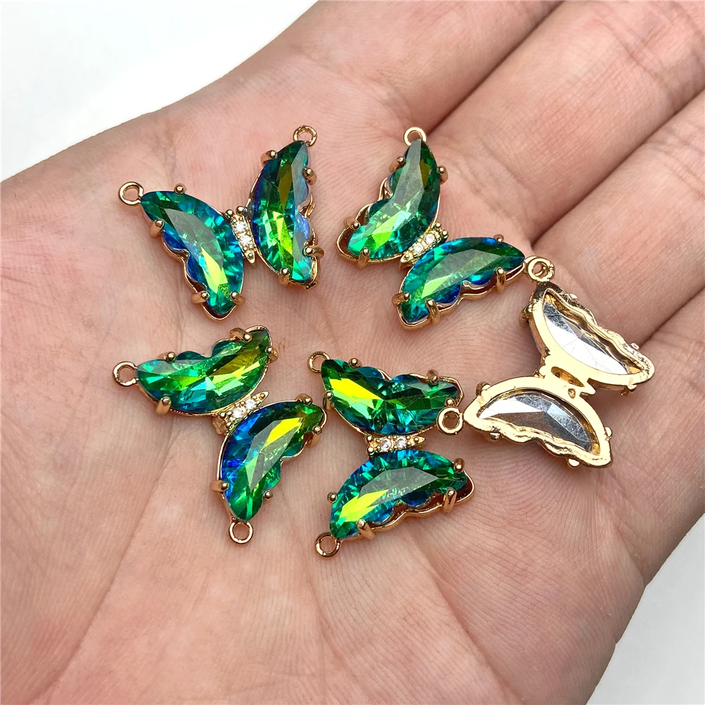 5pcs/lot Fashion Colorful Crystal Butterfly Pendant Glass Gradient Charms For Korean Women Necklace Choker Jewelry Accessories