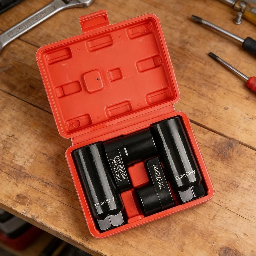 4PC Universal O2 Oxygen Sensor Socket Wrench Tool Remover Installer Set Box Oxygen Sensor Removing Tool Kit