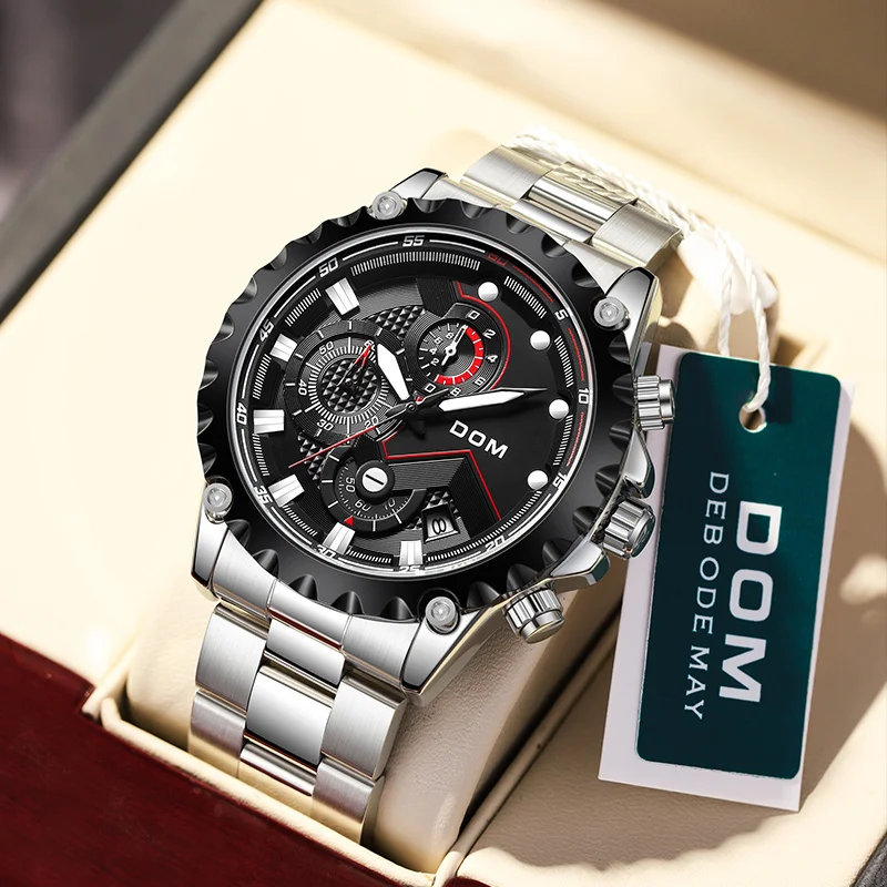 2024 New DOM Fashion Mens Watches Stainless Steel Top Brand Luxury Sport Chronograph Quartz WithWatch For Men Relogio Masculino