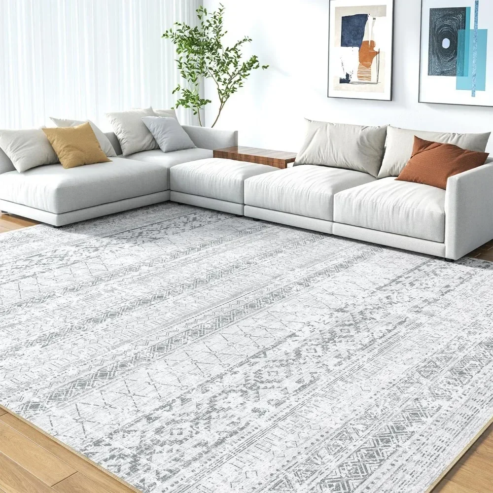

q Area Rugs for Living Room - 5x8 Machine Washable Boho Moroccan Rug Distressed Neutral Carpet Non Slip Soft Indoor Rug
