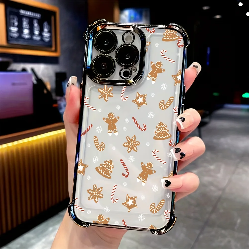 

Christmas gingerbread man phone case suitable for iPhone 17 16 15 14 13 12 11 Pro/Max/Plus transparent four corner anti drop