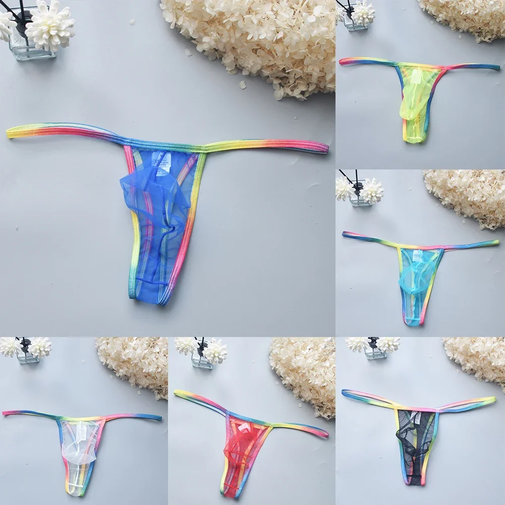 Новые мужские сексуальные прозрачные трусы с низкой посадкой, сетчатые стринги, трусы, нижнее белье, эластичное эротическое красочное мужское стринги