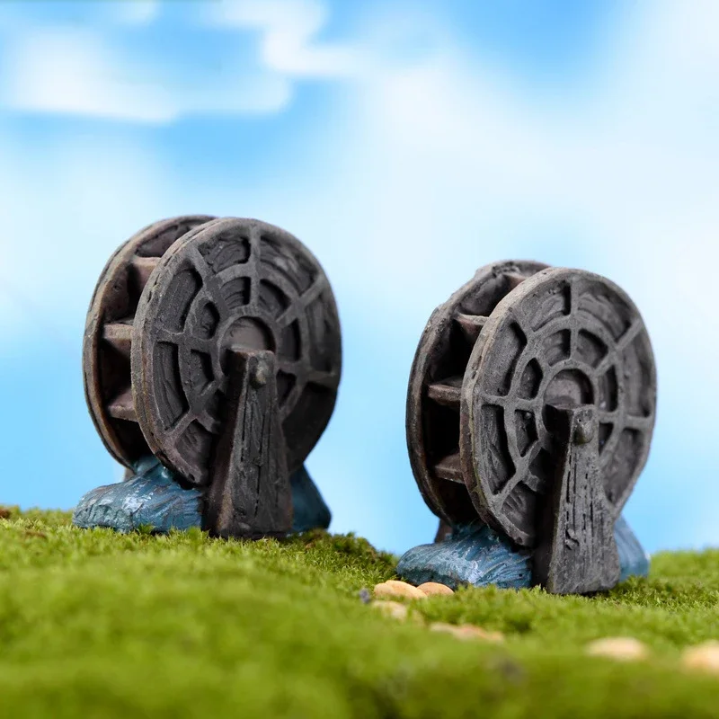 2PCS Mini Vintage Waterwheel Miniature Fairy Garden Home Decoration Houses Craft Micro Landscaping Decor DIY Gift