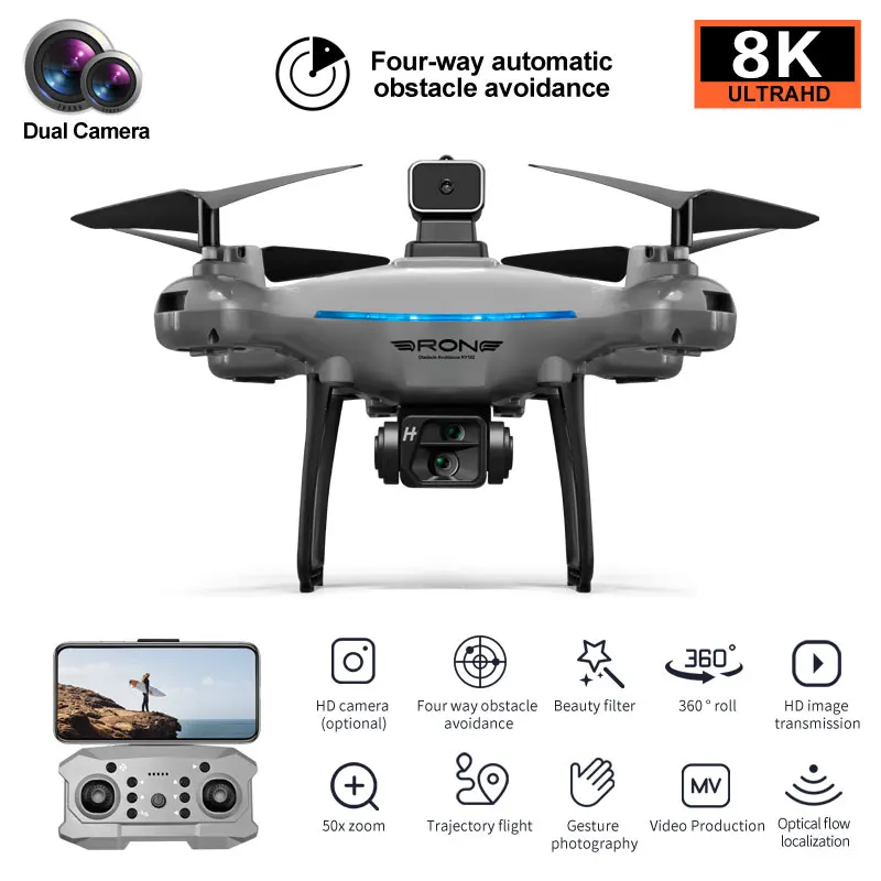 KY102 Drone 360° Obstacle Avoidance Optical Flow Position Aerial Photography RC Foldable RC Quadcopter for Adults Children Toys