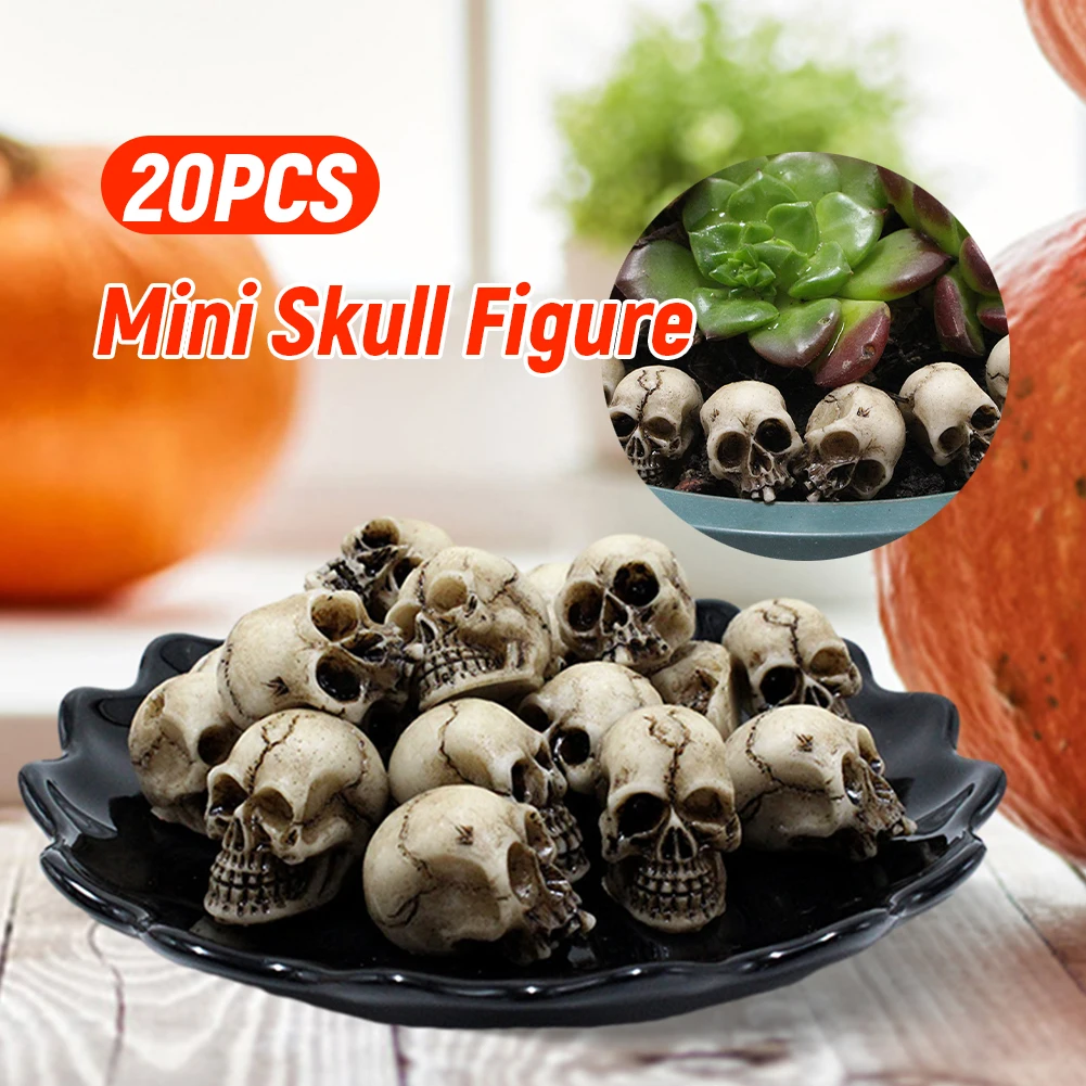 20 Stück dekoratives Skelettmodell zum Sammeln, Halloween-Miniatur-Schädelköpfe, Festival-Thema, Landschaft, Garten, Topfpflanze, Dekor