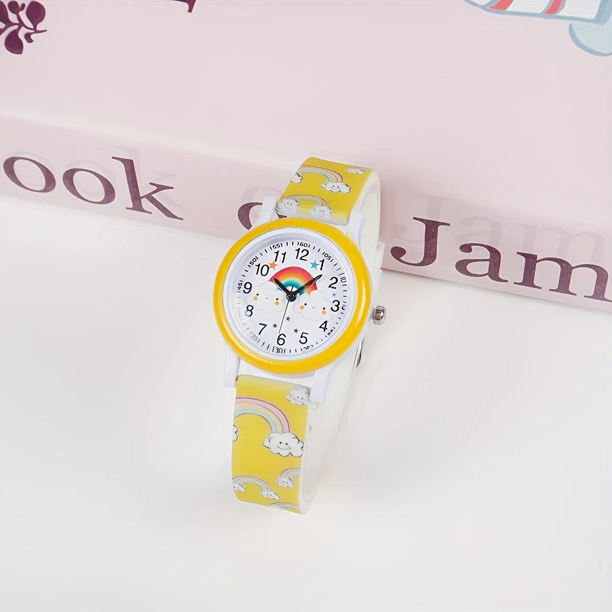 Rainbow Cloud Cartoon Quartz Watch - Fresh Blue & White Soft Strap Cute Wristwatch for Students Daily Versatile Use