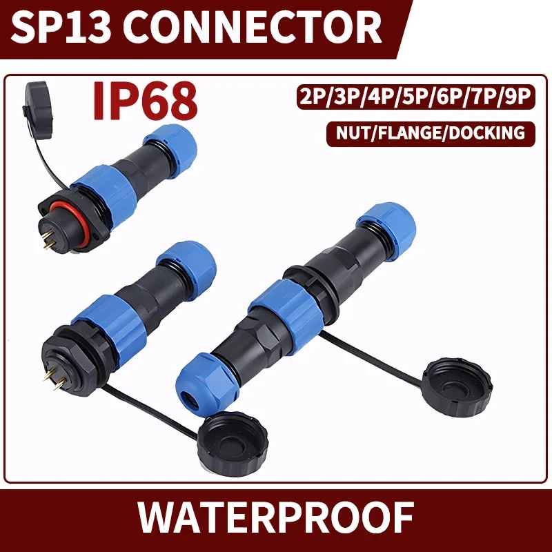 1Set SP13 Back Rear Nut/Flange/Docking Waterproof IP68 Industrial Connectors with Male Plug Female Socket 2/3/4/5/6/7/9 Pin