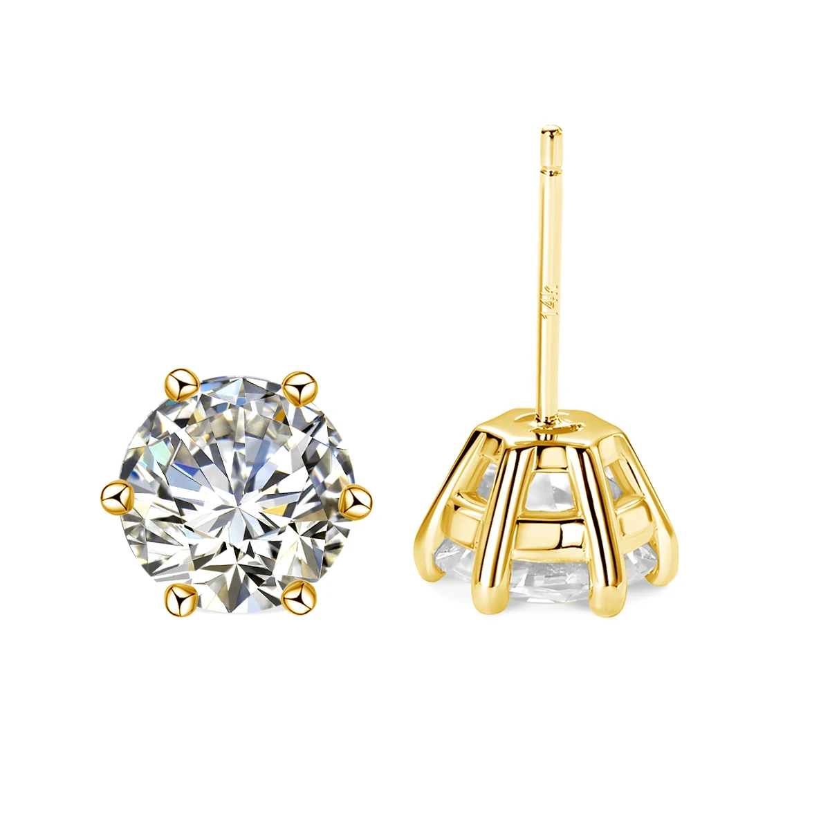 Au585 14K Gold Moissanite Earrings for Women D VVS1 Round Cut with Certificates Anti-Allergy Diamond Earrings Classic Jewelry