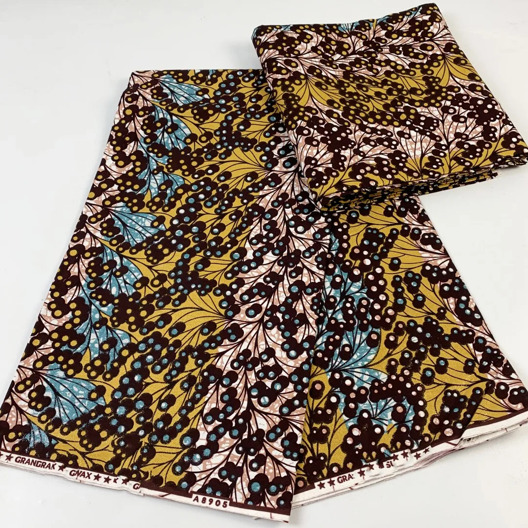 New Nigerian African Wax Fabrics Cotton Print Wrap Batik Ankara High Quality Original Pagne Veritable Super Golden Material Y76G